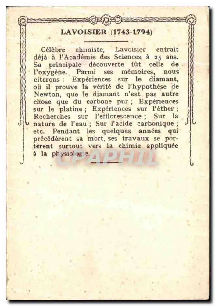 Lavoisier — químico francês (1743-1794) — Lapoussée Illustrée - Verso