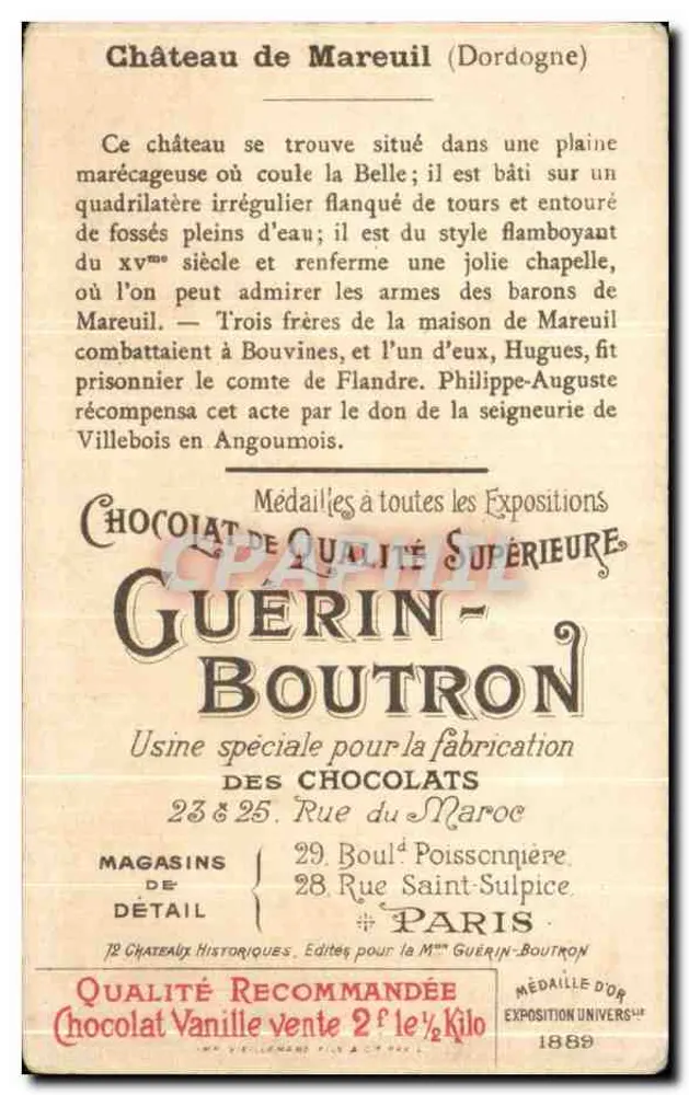 Château de Mareuil (Dordogne) — Werbung für Schokolade Guérin-Boutron — Nr. 49 - Rückseite
