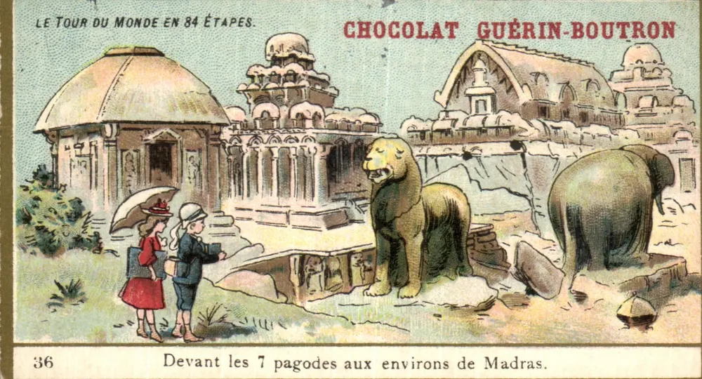 Vor den 7 Pagoden in der Nähe von Madras — Chocolat Guérin-Boutron, Serie 36 von Um die Welt in 84 Etappen - Vorderseite