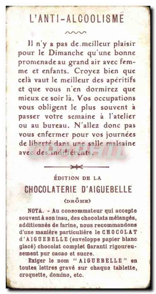 Promenade familiale — scène de rue avec éditeur IMPRIMÉ SUR LA CARTE : CHOCOLAT D'AIGUEBELLE, n° 17 - Rückseite