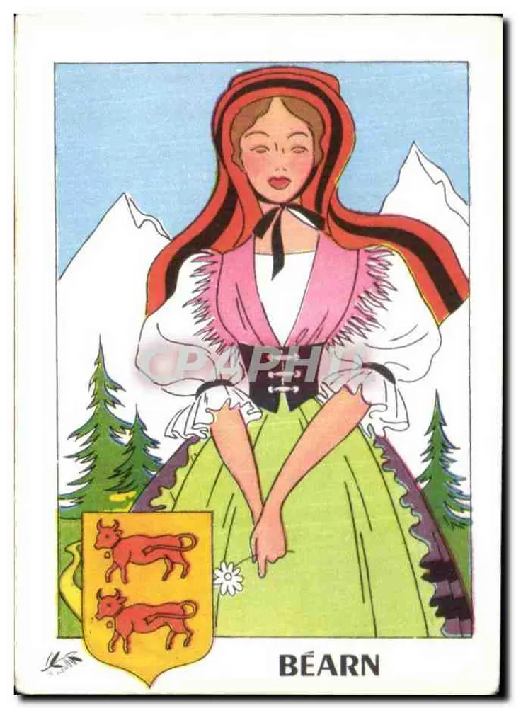 Mulher de Béarn — traje tradicional — editor não identificado, número de série não visível - Frente