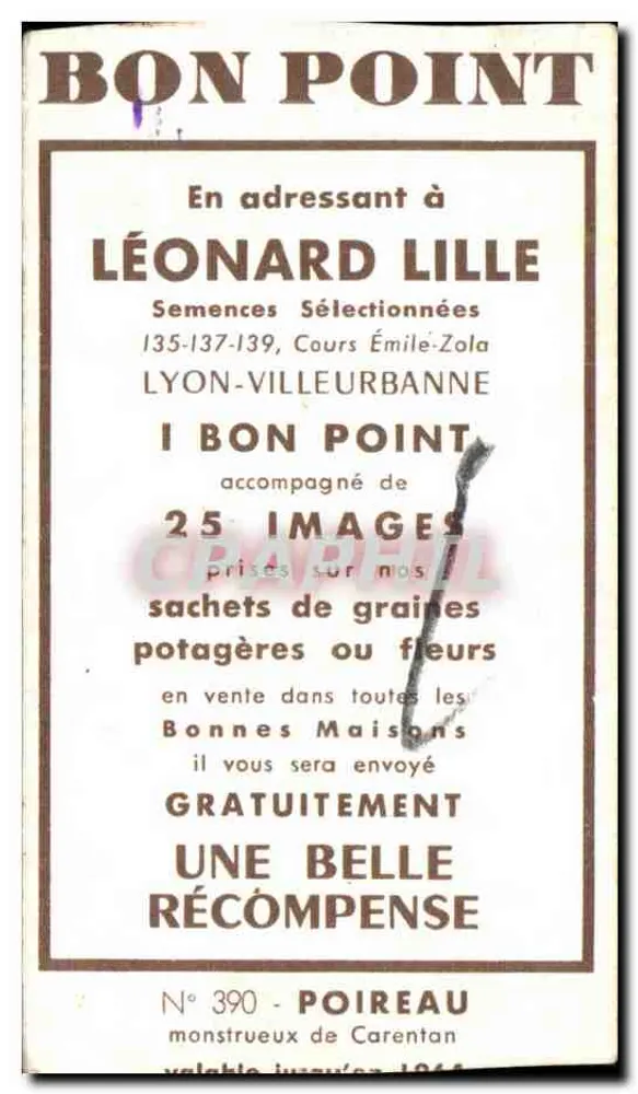 Poireau monstrueux de Carentan — semence sélectionnée — éditeur LÉONARD LILLE, n°390 - Verso