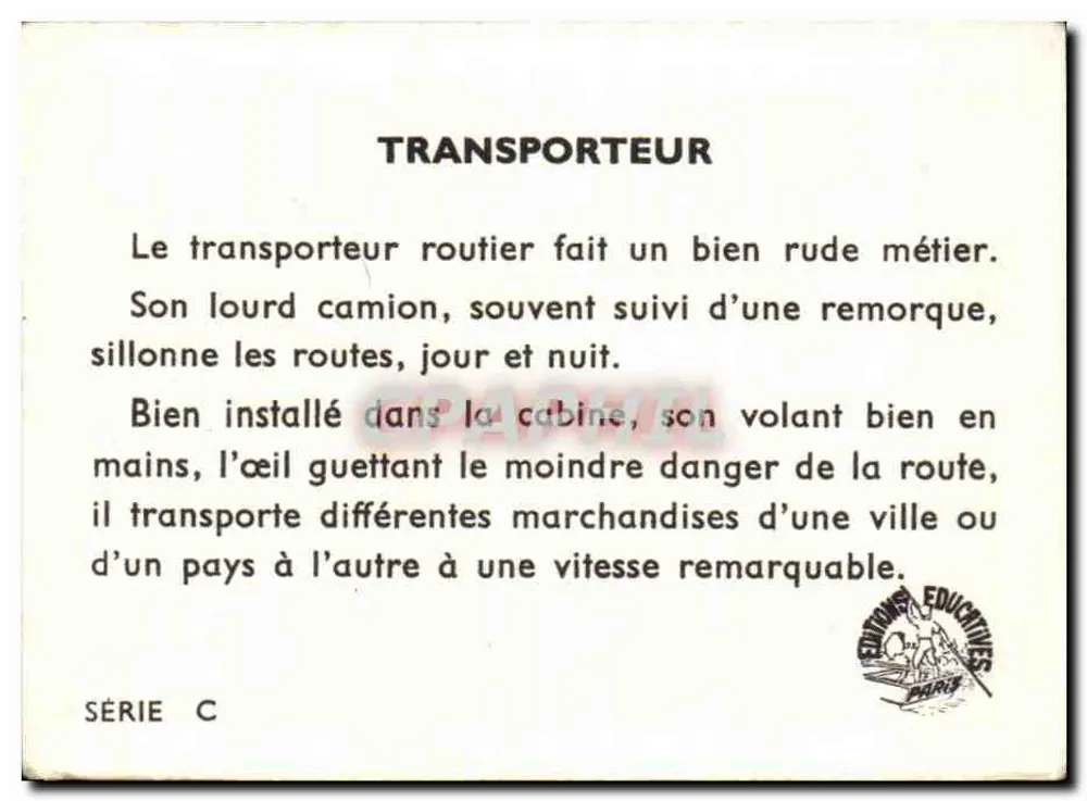 Transportador — Série C — Edições Educativas Paris - Verso