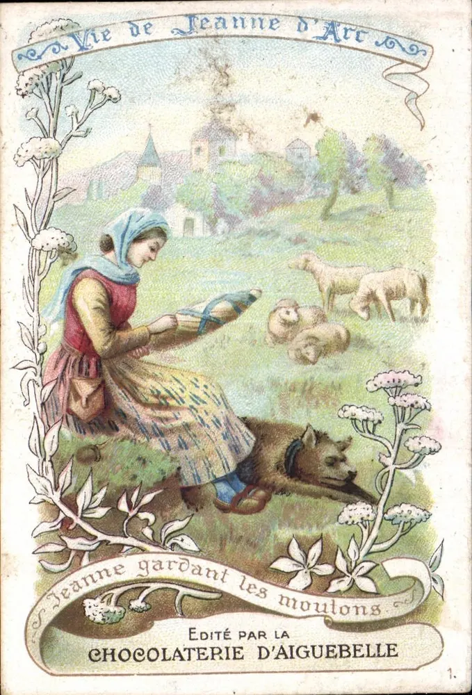 Jeanne d'Arc, die Schafe hütet — Verlag der Schokoladenfabrik Aiguebelle — Nr. 1 - Vorderseite
