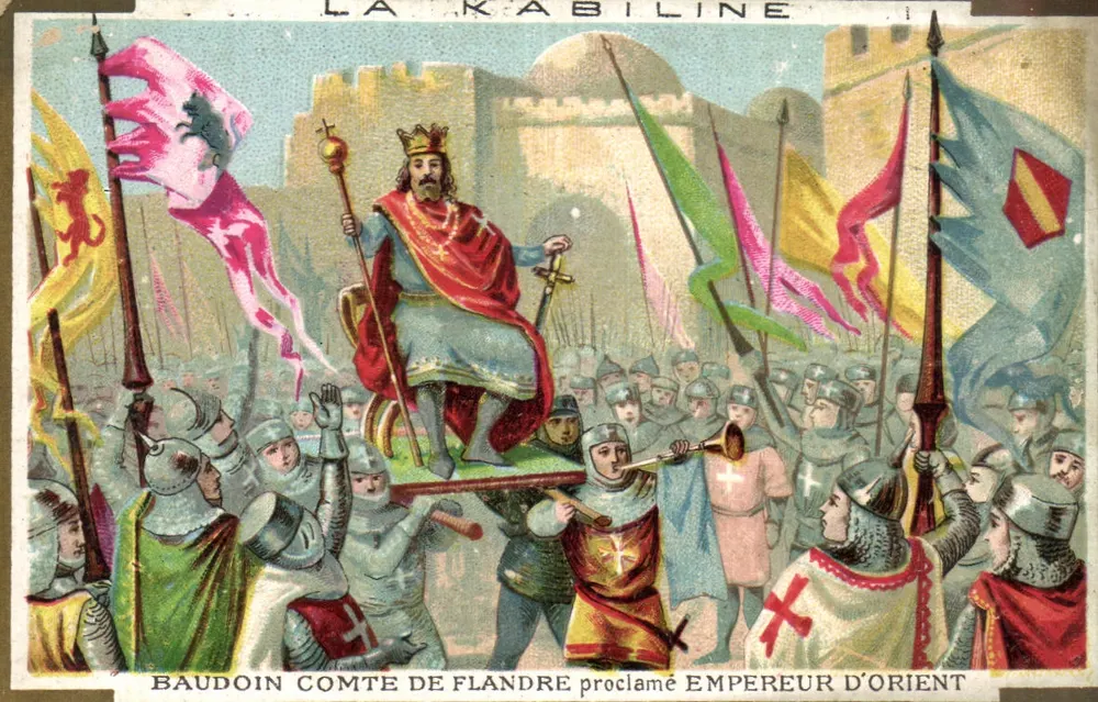 Baudoin, Graf von Flandern, zum Kaiser des Orients erklärt — La Kabiline, Textilfarbe — Verlag H. Lass E. Menus & Cie, Paris - Vorderseite
