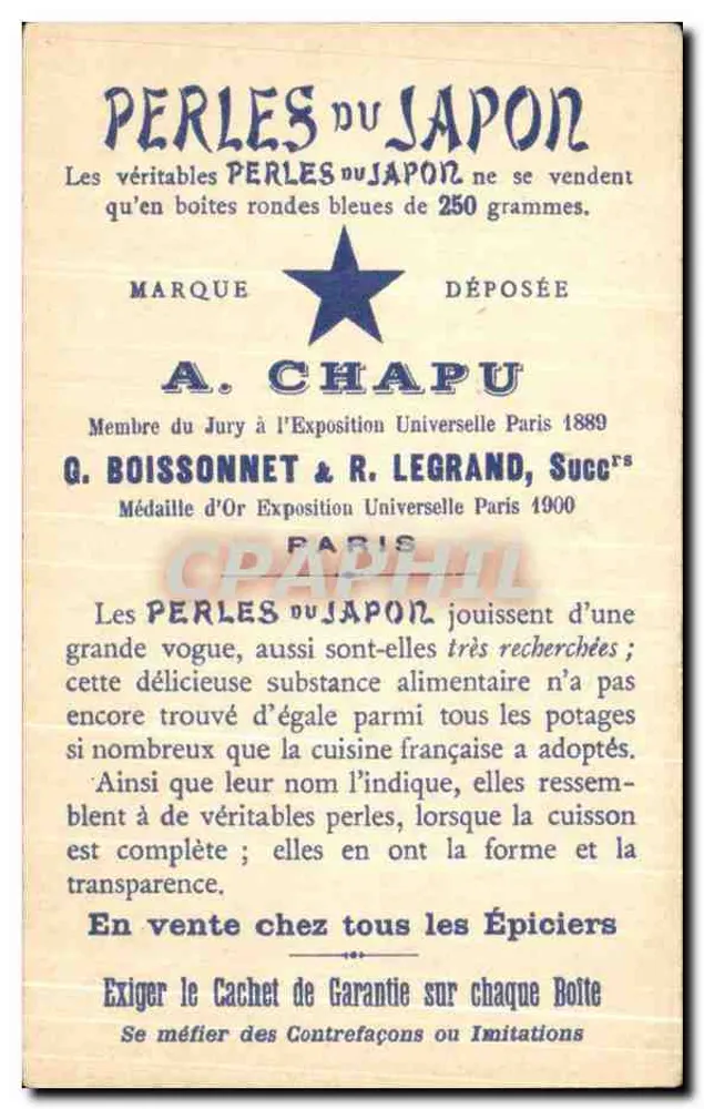Ägyptisches Haus (Antike) — Werbung für die Perlen aus Japan — Verlag A. Chapu - Rückseite