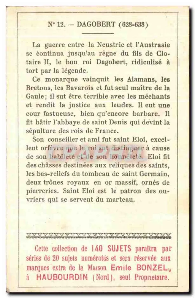 Dagoberto I — re merovingio — lit. A. Barrez, Iambersart - Lille - Verso