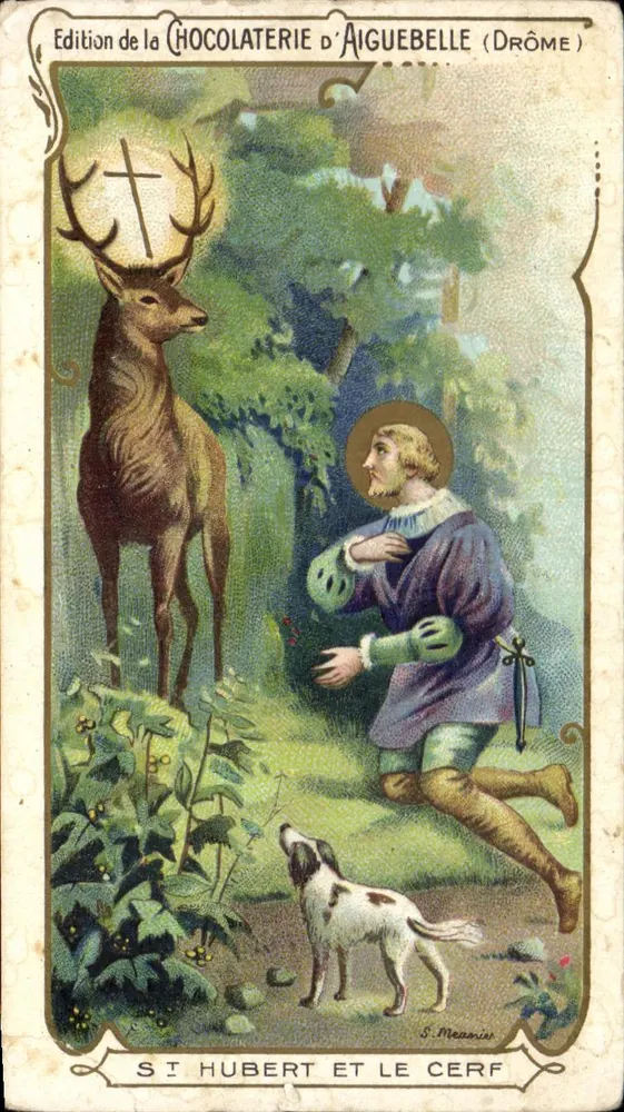 Heiliger Hubert und das Reh — Ausgabe der Schokoladenfabrik Aiguebelle (Drôme) - Vorderseite