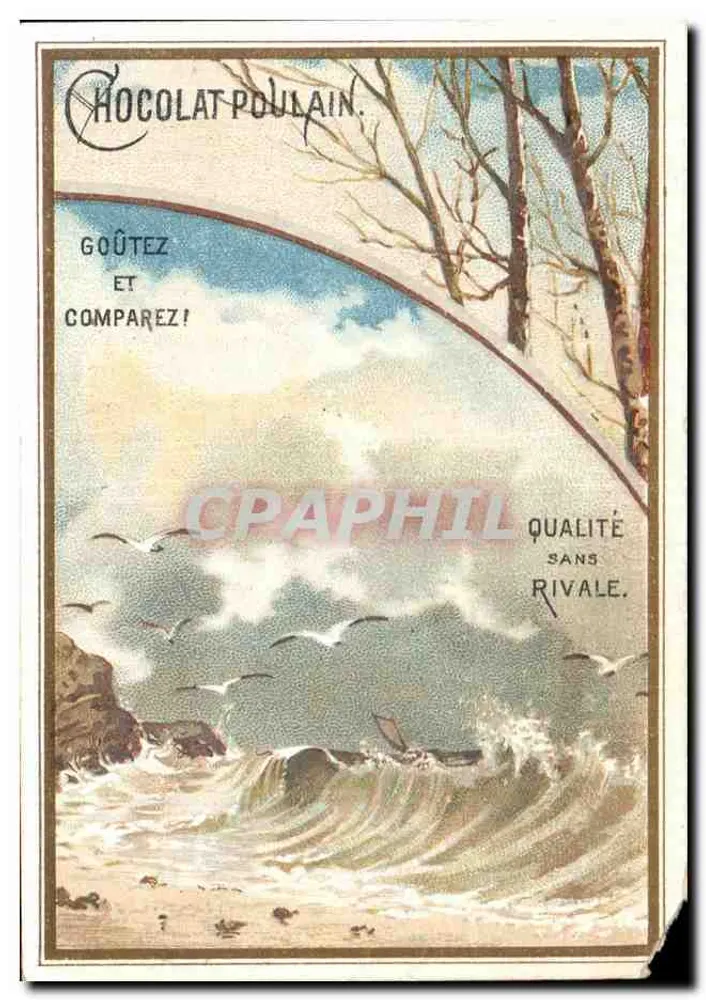 Chocolate Poulain — propaganda com paisagem marítima — editor não visível - Frente