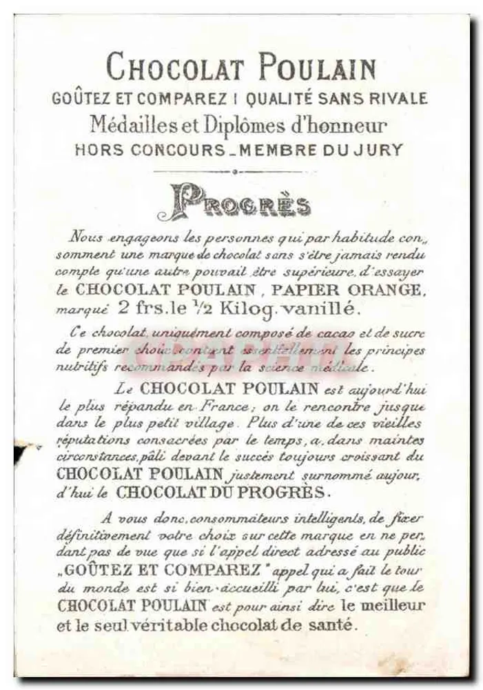 Chocolate Poulain — Publicidade com rosa e paisagem invernal — editor não visível - Verso