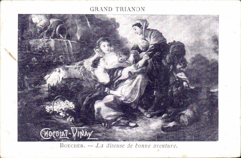 Grand Trianon — Landschaftsszene mit Frau, Kind und Ziege — Chocolat-Boucher, Nr. 123 - Vorderseite