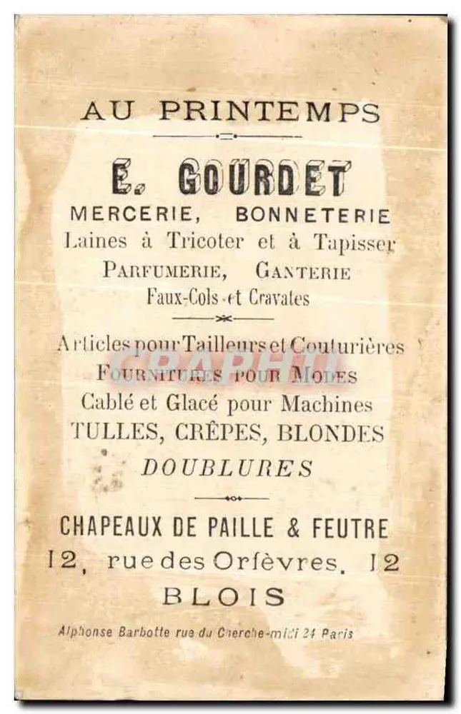 Kind in traditionellem Kleid — E. GOURDET MERCERIE — Verlag Édouard, Paris - Rückseite
