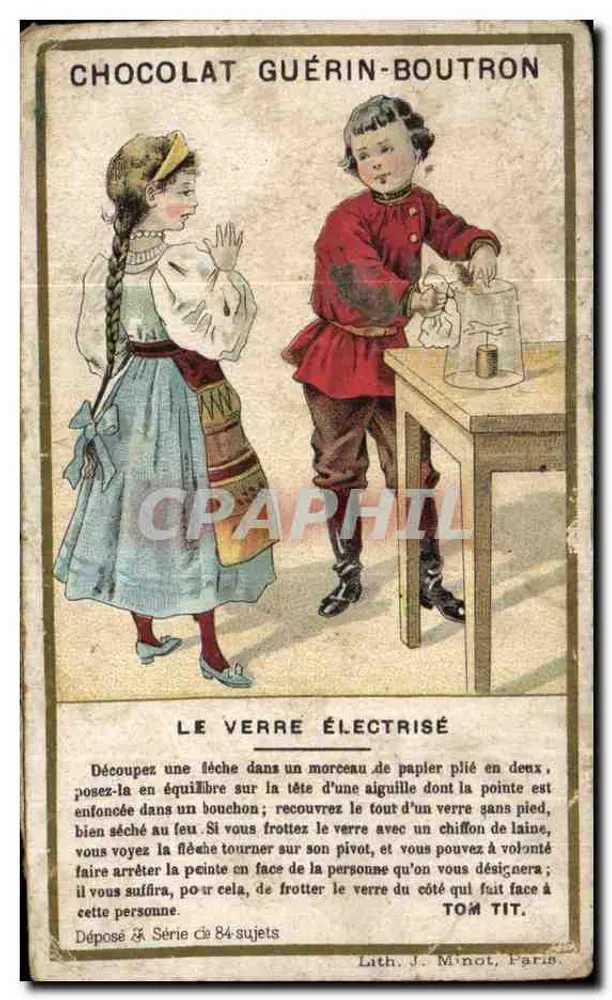 Kinder, die mit einem elektrischen Glas spielen — Chocolat Guérin-Boutron — Lith. J. Minot, Paris, n°84 - Vorderseite