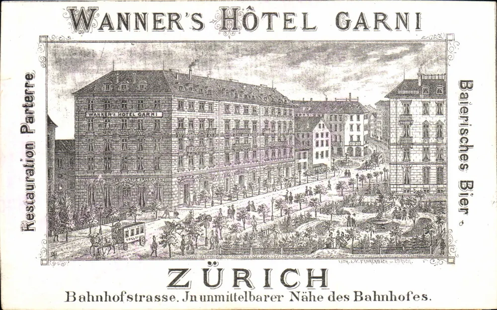 Wanner's Hôtel Garni — Zürich, perto da estação — editor: J. A. W. Fürenbach - Frente