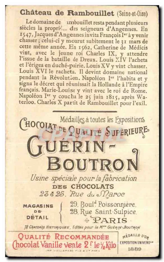 Castelo de Rambouillet — Seine-et-Oise — Chocolat Guérin-Boutron, n°3 - Verso