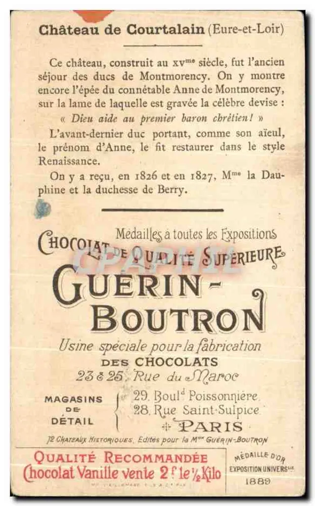 Schloss Courtalain — Verlag Chocolat Guérin-Boutron, Nr. 43 - Rückseite