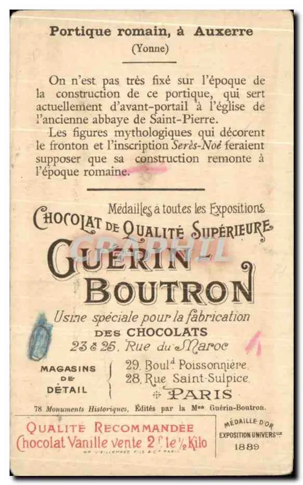 Römischer Portikus in Auxerre (Yonne) — Schokolade Guérin-Boutron, Nr. 49 - Rückseite