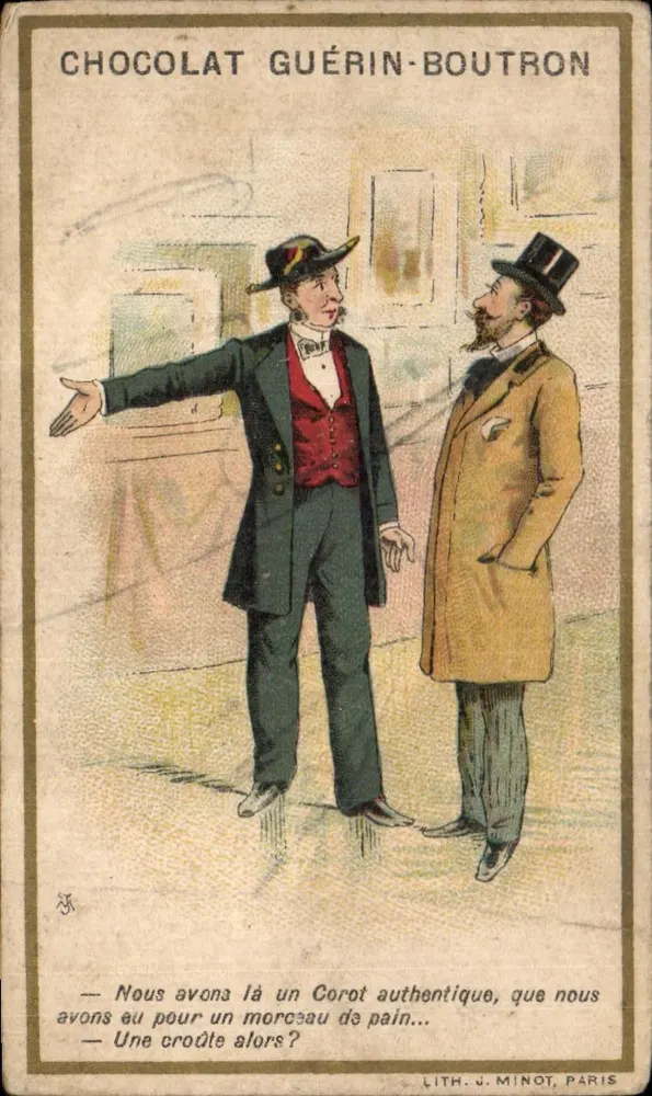 Zwei Männer im Gespräch — Straßenszene — Lith. J. Minot, Paris - Vorderseite