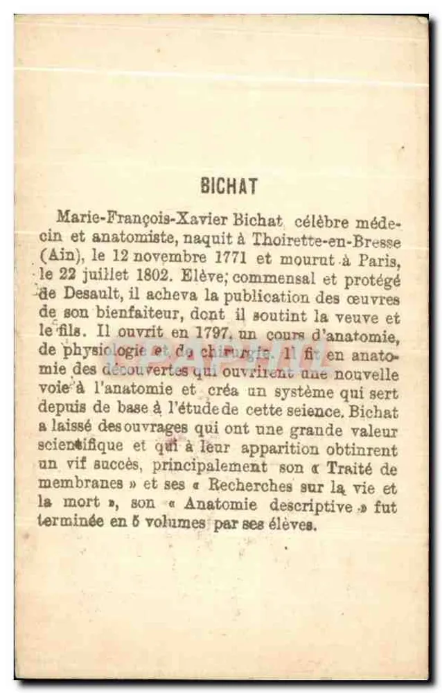 Marie-François-Xavier Bichat — Anatom und Arzt — Verlag Richat - Rückseite
