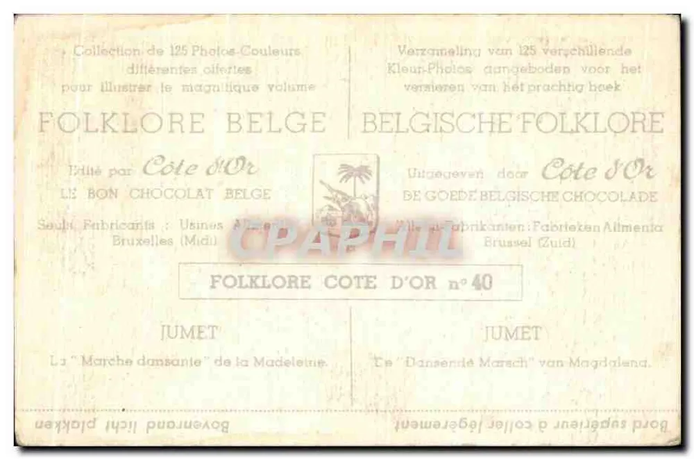 Tanzprozession der Madeleine — Belgisches Volksbrauchtum — Côte d'Or n°40 - Rückseite