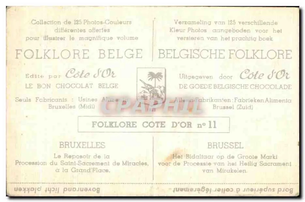 Brüssel — Prozession des Heiligen Sakraments auf der Grand-Place — Côte d'Or n°11 - Rückseite