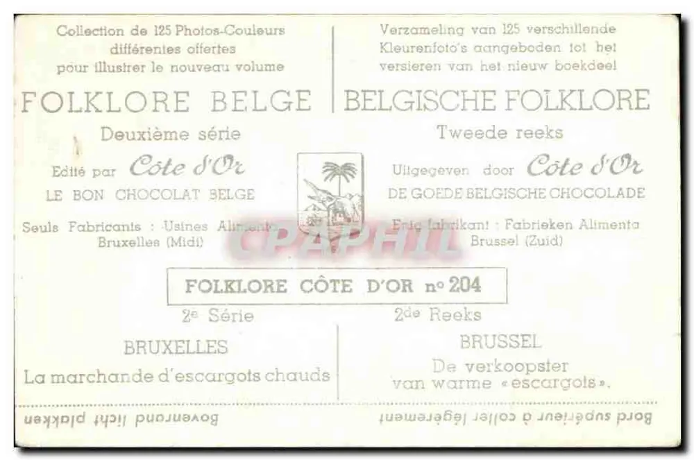 Brüssel — Die Verkäuferin von Schnecken — Côte d'Or, Serie 2, Nr. 204 - Rückseite