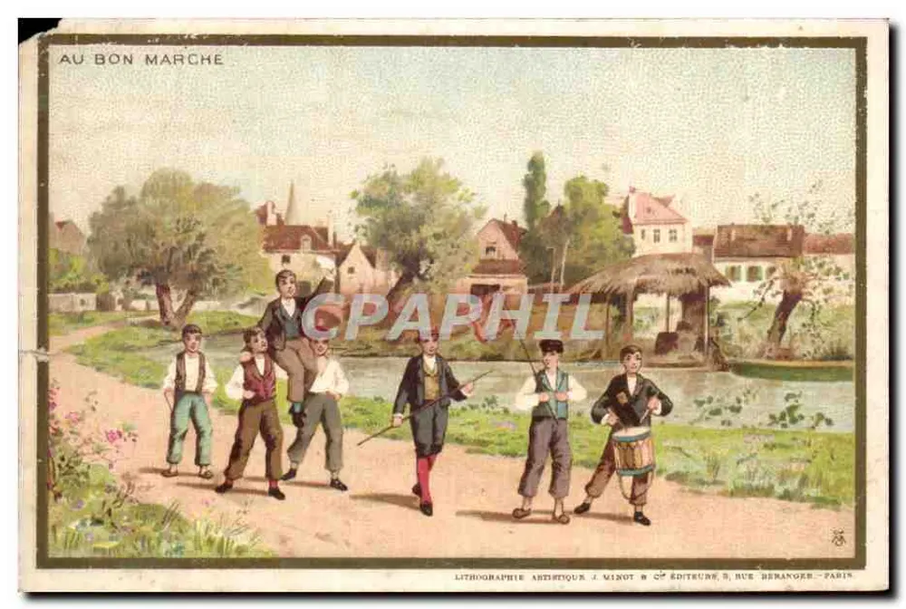 Jeunes garçons jouant à la corde — scène de rue — Lithographie J. Minot & Cie, éditée par S. Rue Beranger, Paris - Vorderseite