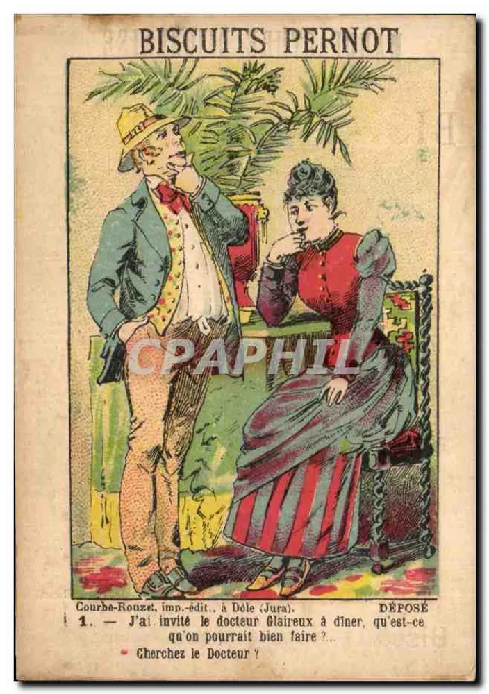 Cena humorística — Dr. Glaireux convidado para jantar — Courbe-Rouzet, imp.-édit., em Dole (Jura) - Frente