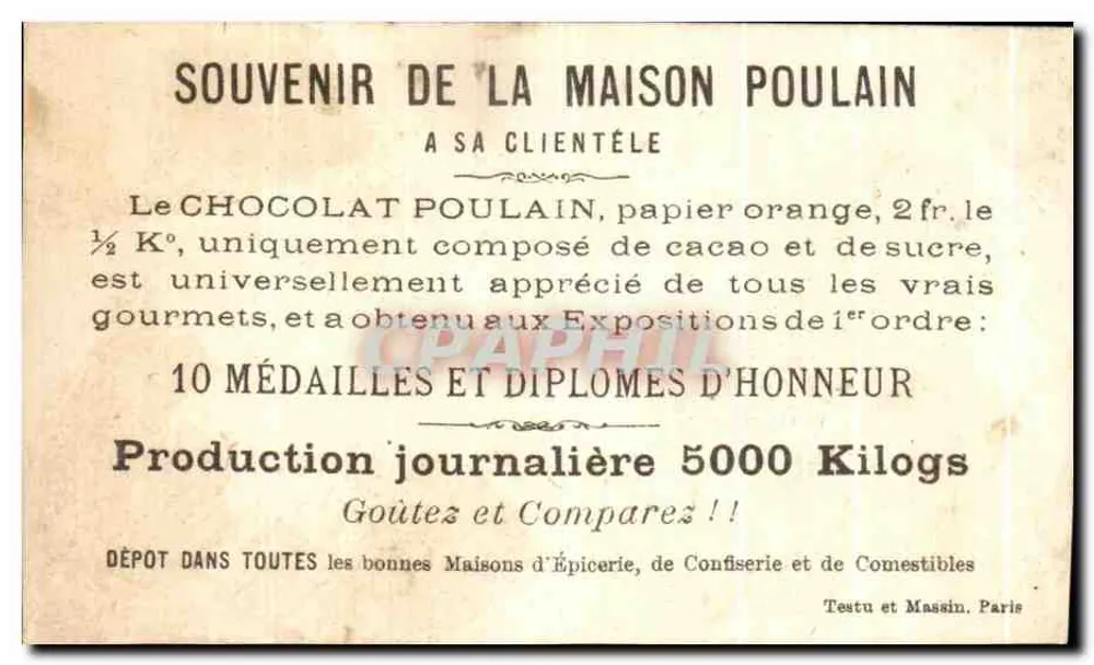 Schokolade Poulain — humorvolle Werbung mit Kindern — Testu et Massin, Paris - Rückseite