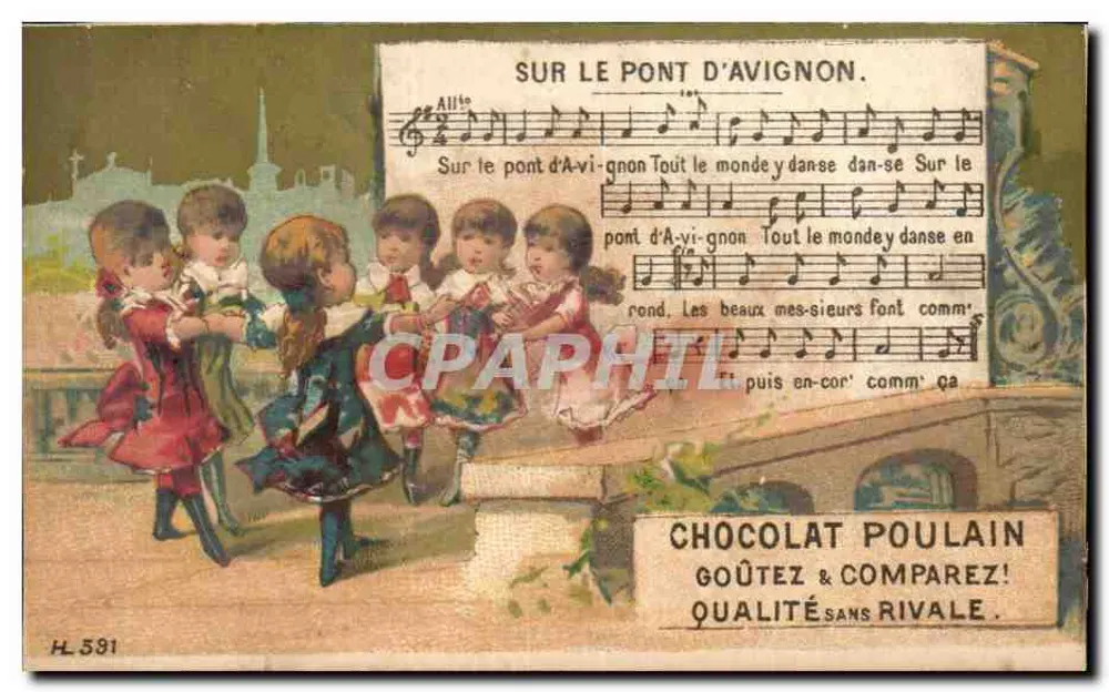 Kinder, die auf dem Pont d'Avignon tanzen — Chocolat Poulain — H.591 - Vorderseite