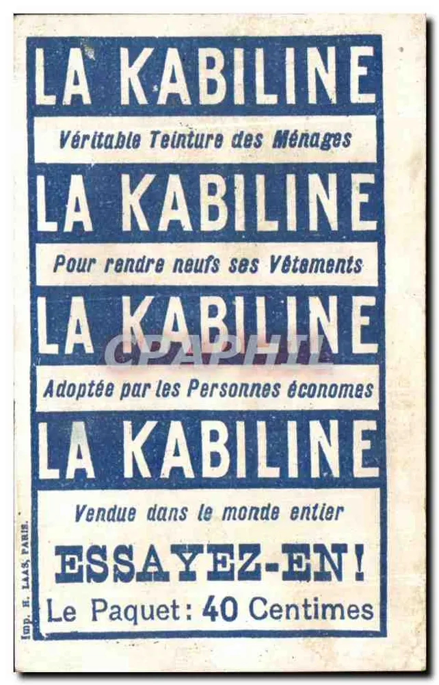 La Kabiline — Werbung für Farbstoff — Verlag H. Laas, Paris - Rückseite
