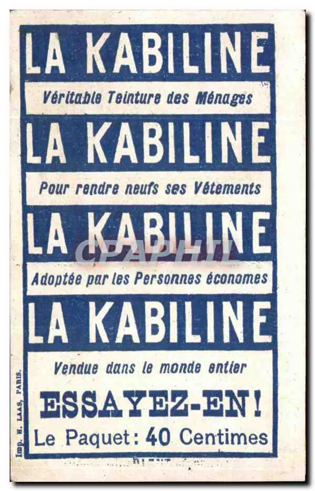 La Kabiline — Werbung für Farbstoff — H. Depose - Rückseite