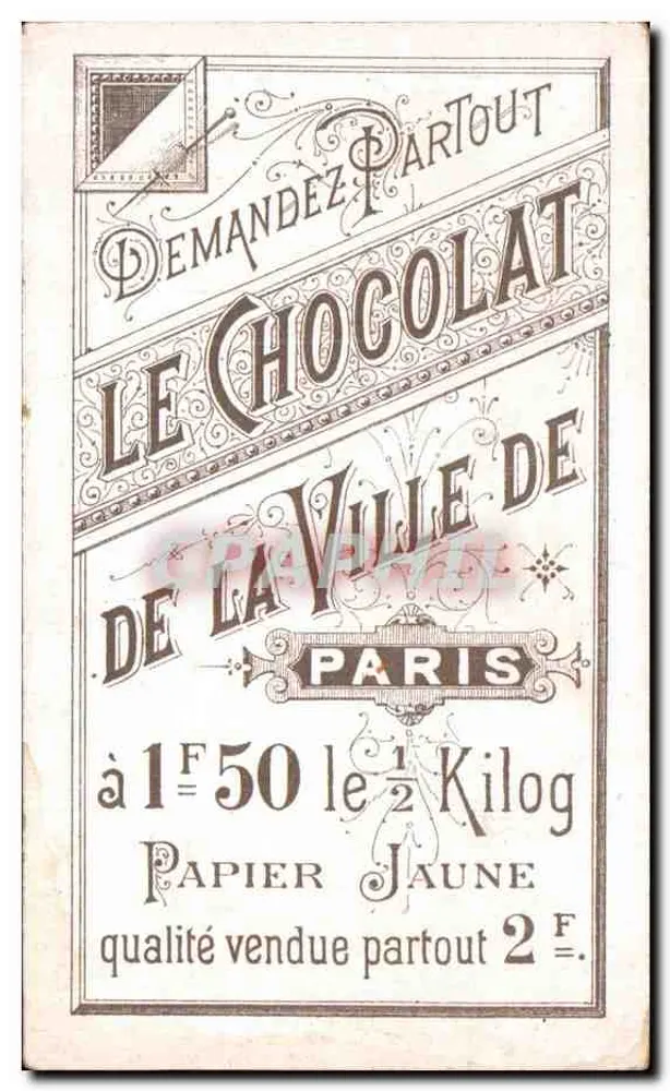 Hotel Cluny in Paris — Werbung für den Schokolade der Stadt Paris — unbekannter Verleger, Seriennummer nicht sichtbar - Rückseite