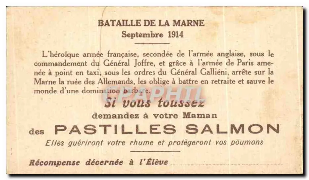 Schlacht an der Marne 1914 — militärische Illustration — Verleger nicht sichtbar - Rückseite