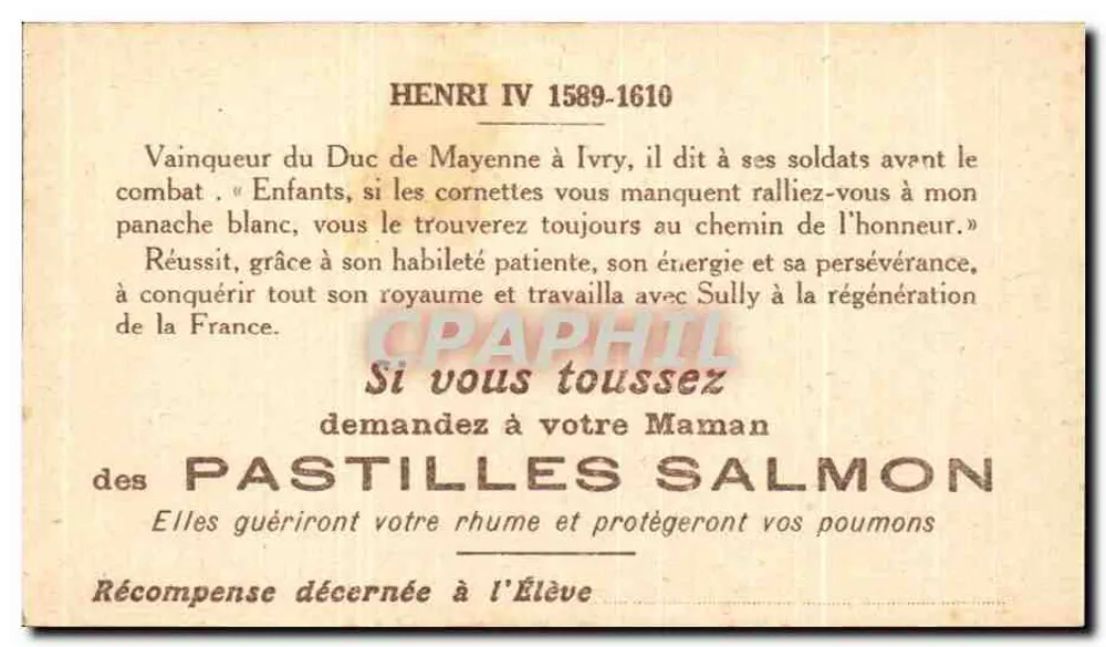 Henri IV — Sieger über den Herzog von Mayenne bei Ivry — unbekannter Verlag, Seriennummer nicht sichtbar - Rückseite