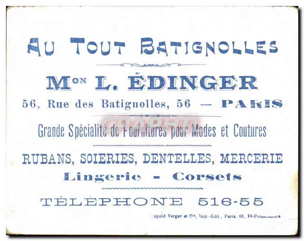 Weißer und rosa Taube — Landschaft mit Kirche — Verlag L. Édinger, Paris - Rückseite