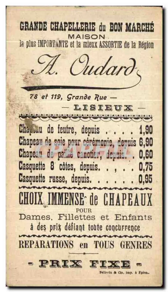 Chapellerie Oudard — Les Coiffures — A. Oudard, Lisieux - Rückseite