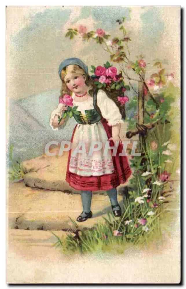 Ragazza con rose — illustrazione — editore sconosciuto - Recto