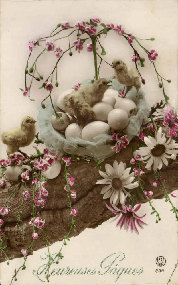 Ostern — Eier und Küken in einem blumengeschmückten Korb — PC Paris 846 - Vorderseite