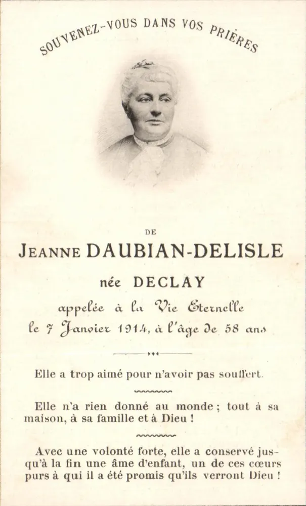 Jeanne Daubian-Delisle — verstorben am 7. Januar 1914 im Alter von 58 Jahren — F. Detaille, Phot.-Edit., Marseille - Vorderseite