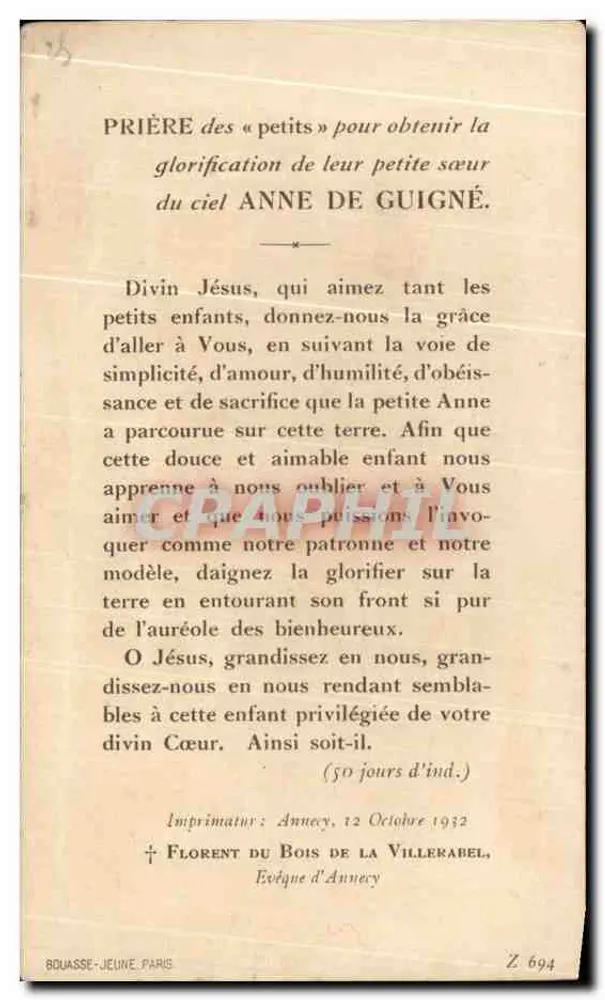 Anne de Guigné — La Serva di Dio — Tipografia del Bois de la Villerabel, Annecy - Verso