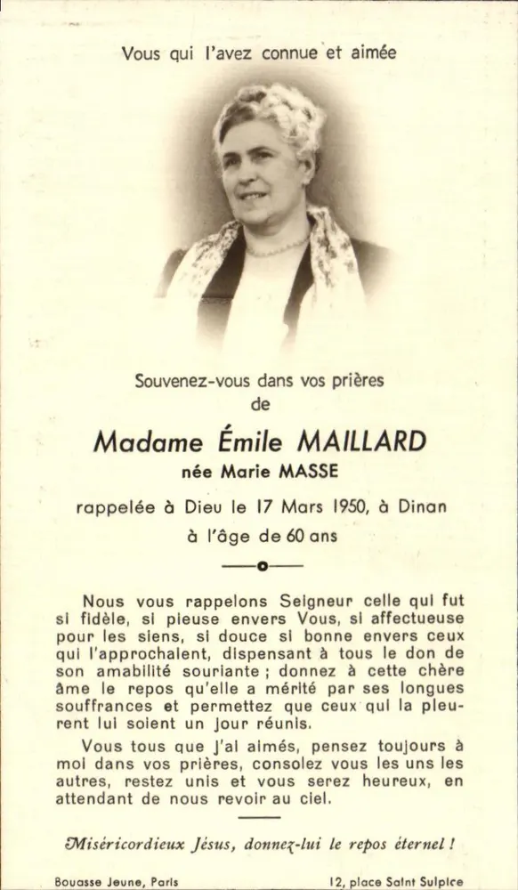 Pani Émile MAILLARD — urodzona Marie MASSE — Bouasse Jeune, Paryż - Awers