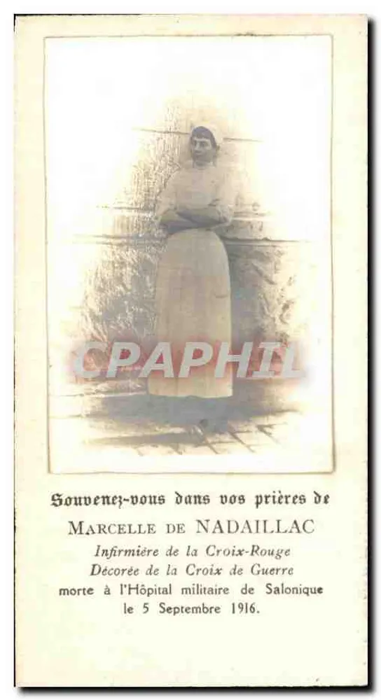 Marcelle de Nadaillac — Krankenpflegerin der Roten Kreuz, verstorben in Salonica — Erinnerungskarte - Vorderseite