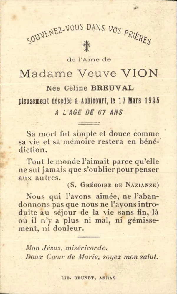 예수님의 십자가 수난 — Madame Veuve VION — Lib. Brunet, Arras - 앞면