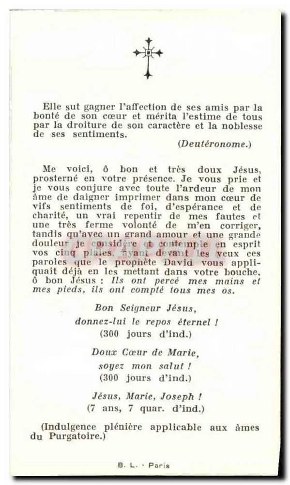 Madame Joseph Delarue — nacida Jeanne Morel — fallecida en 1959 — B. L. Paris - Reverso