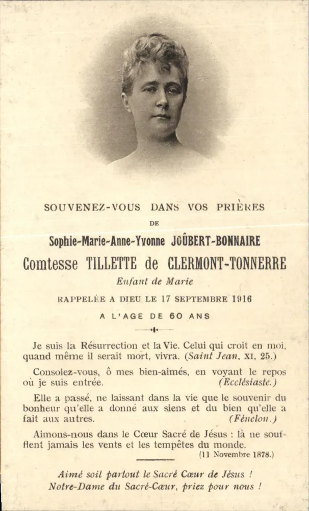 Sophie-Marie-Anne-Yvonne JOUBERT-BONNAIRE — Gräfin TILLETTE de CLERMONT-TONNERRE — verstorben 1916 — Verlag BOUCASSE-LEBEL, Paris - Vorderseite
