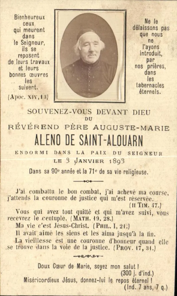 Reverend Vater Auguste-Marie ALENO de Saint-Alouarn — gestorben 1893 — Verlag L. Lesort, Paris - Vorderseite