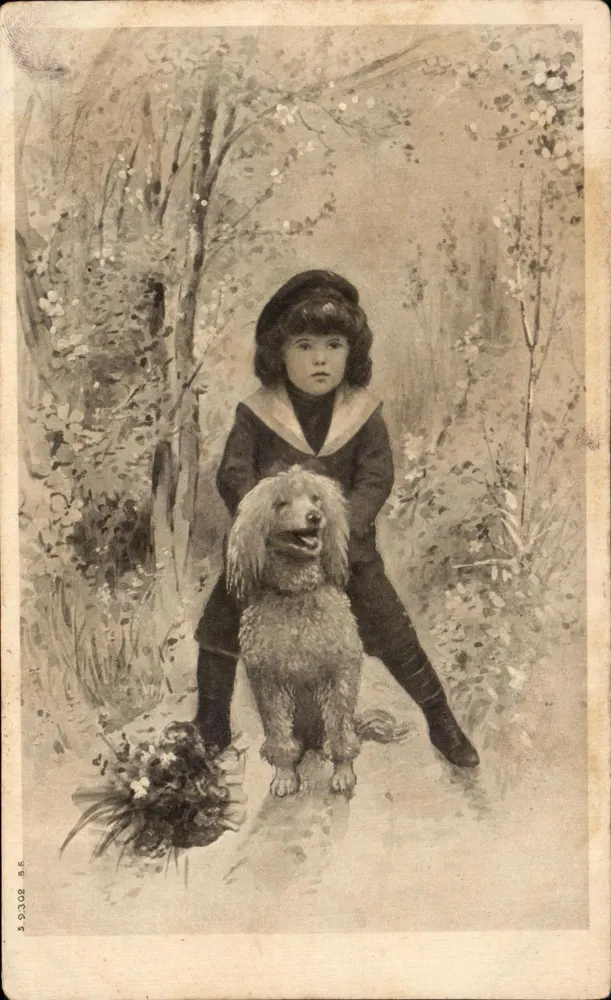 Kind und Hund im Park — Illustration — Verleger B.6, n° 5.9302 - Vorderseite