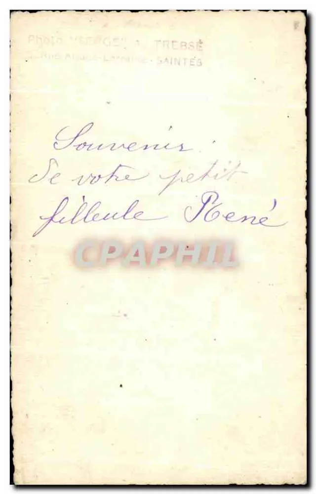 Dois crianças — retrato ao ar livre — Foto 'Verge' A. Trebse, Saintes - Verso