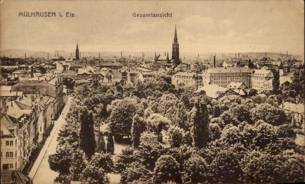 Mülhausen i. Els. — Allgemeiner Blick — Verlag von Emil Hartmann, Straßburg i. E. - Vorderseite